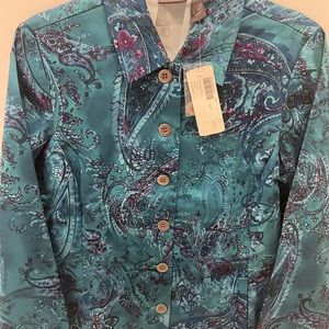 Additions by Chico’s. NWT. Size 1 / M. Turquoise lightweight jacket.